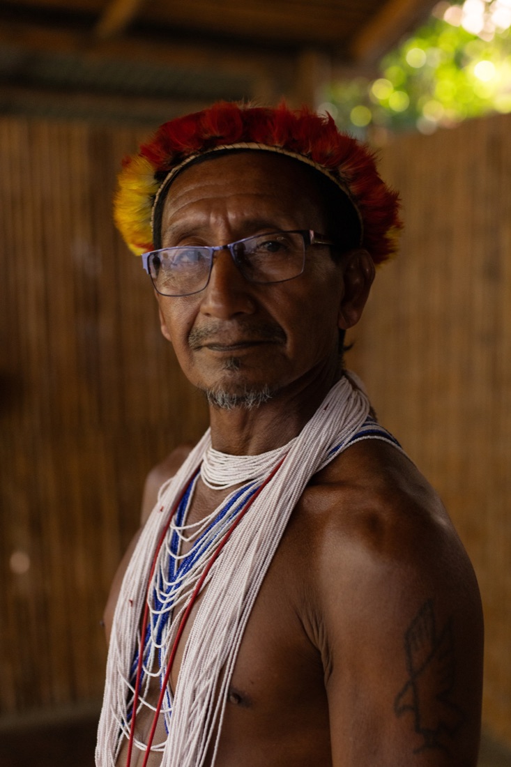 Uwọttüjạ elder wearing a feathered corona, Venezuelan Amazon